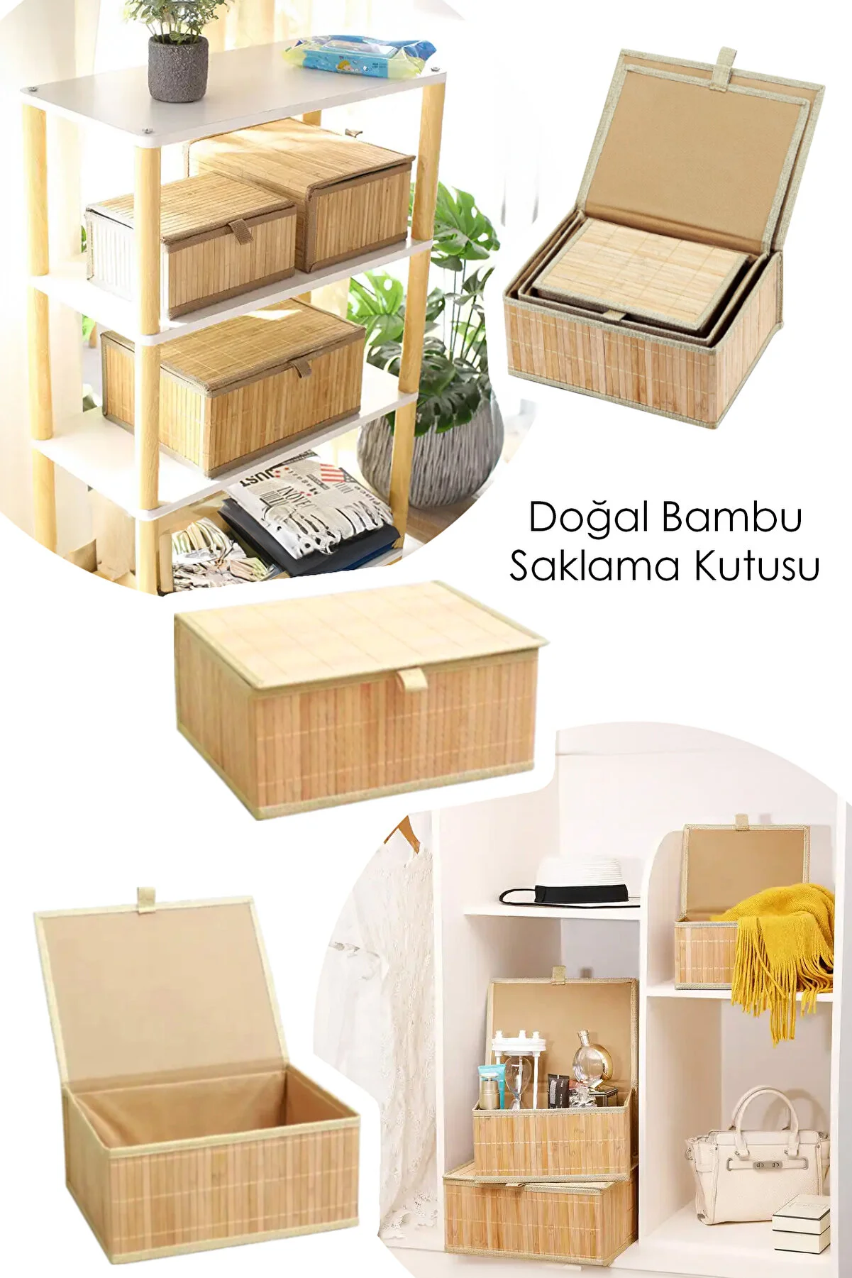 Bambu 3'lü Kapaklı Kutu Organizer